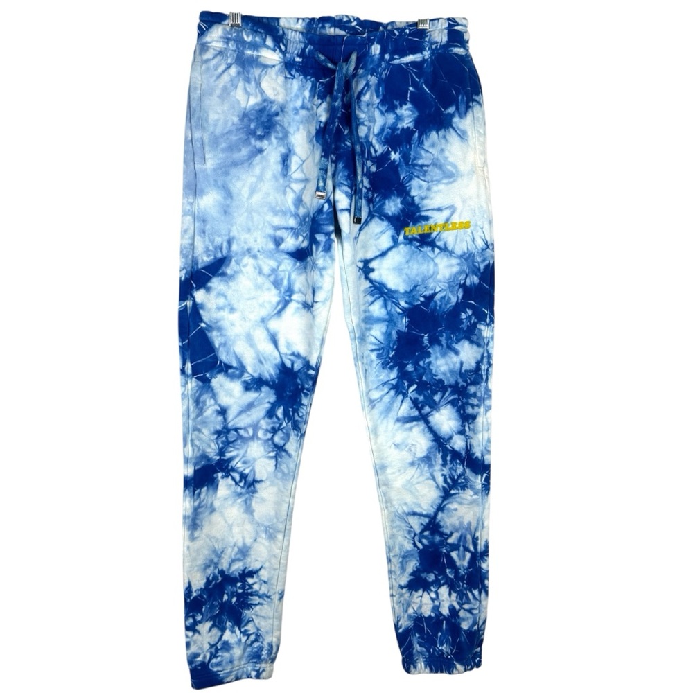 TALENTLESS Tie Dye Logo Sweatpants NEW Size M Blue White